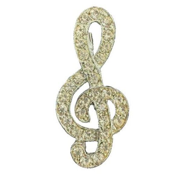 Musical Treble Cleft Crystal Studded Brooch - Picture 1 of 5